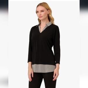Adrianna Papell Black and White Striped Blouse